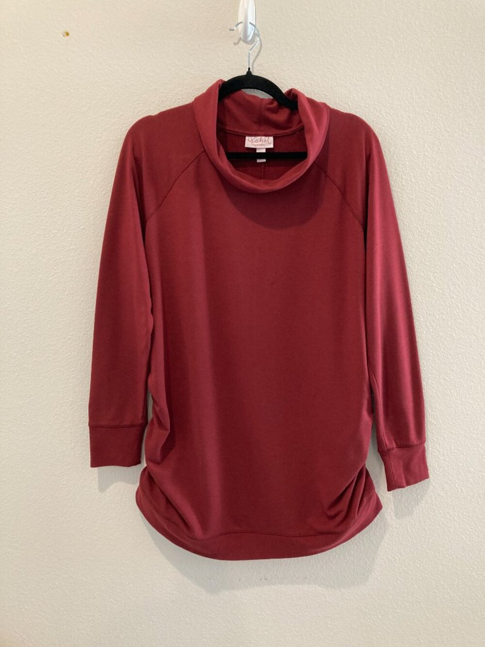 Isabel Maternity Maroon Cowl Neck Shirred Tunic Sweatshirt L